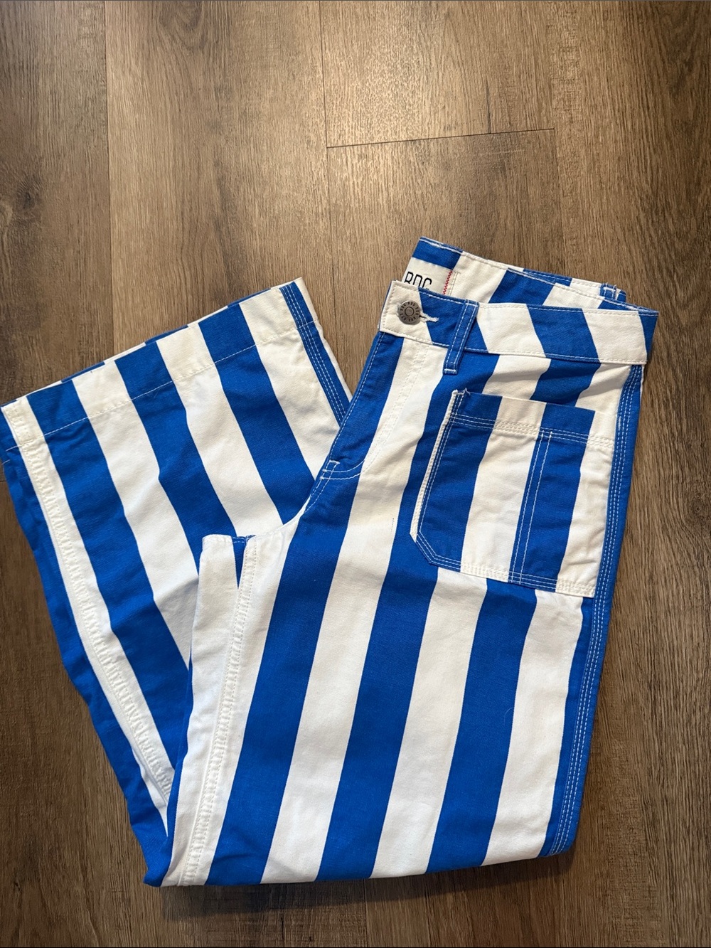 Urban Outfitters BDG Eva Canvas Wide Leg Crop Pant Blue Striped Pants Size 27 - Picture 6 of 15